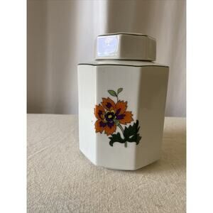 Olympus Japan Porcelain Tea Caddy Jar Spice Sealed 6” Tall